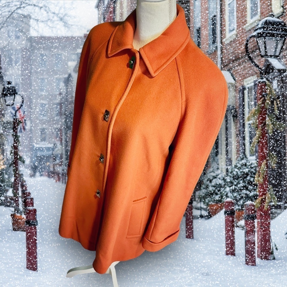 Mackintosh Burnt Orange 100% Wool Winter Coat with Silver Toggle Closure Size M - Picture 9 of 16